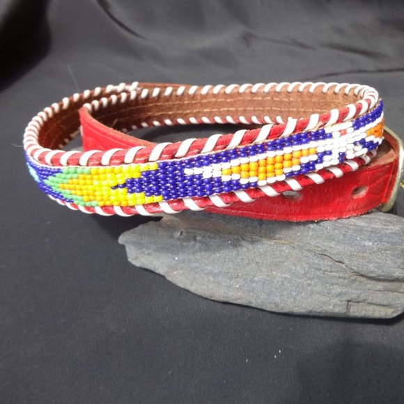 Beaded Belt Santa Fe tourist belt 1980s vtg 30" Kids Belt Small size - Picture 2 of 5